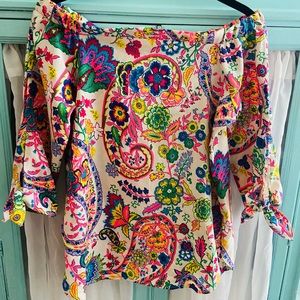 GLAM vibrant floral off shoulder top Small (fits as a small medium as well)